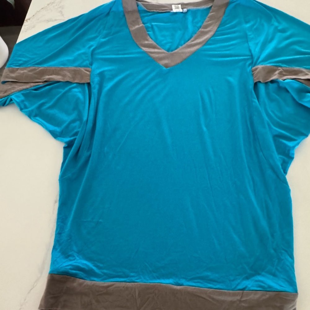 Trina Turk Blue and Gray Swim Coverup V-neck Design